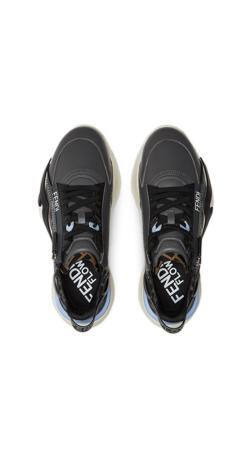 Men's Fendi Flow Leather Sneakers - Gray