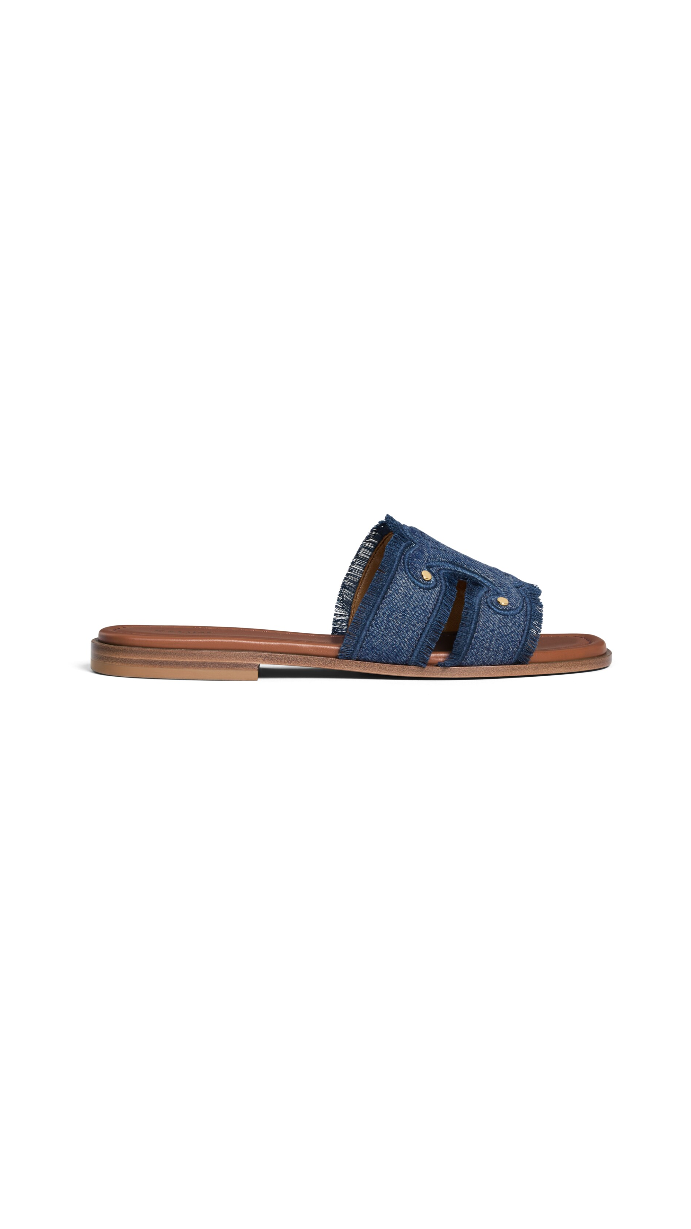 Marina Fringed Mule in Denim - Blue