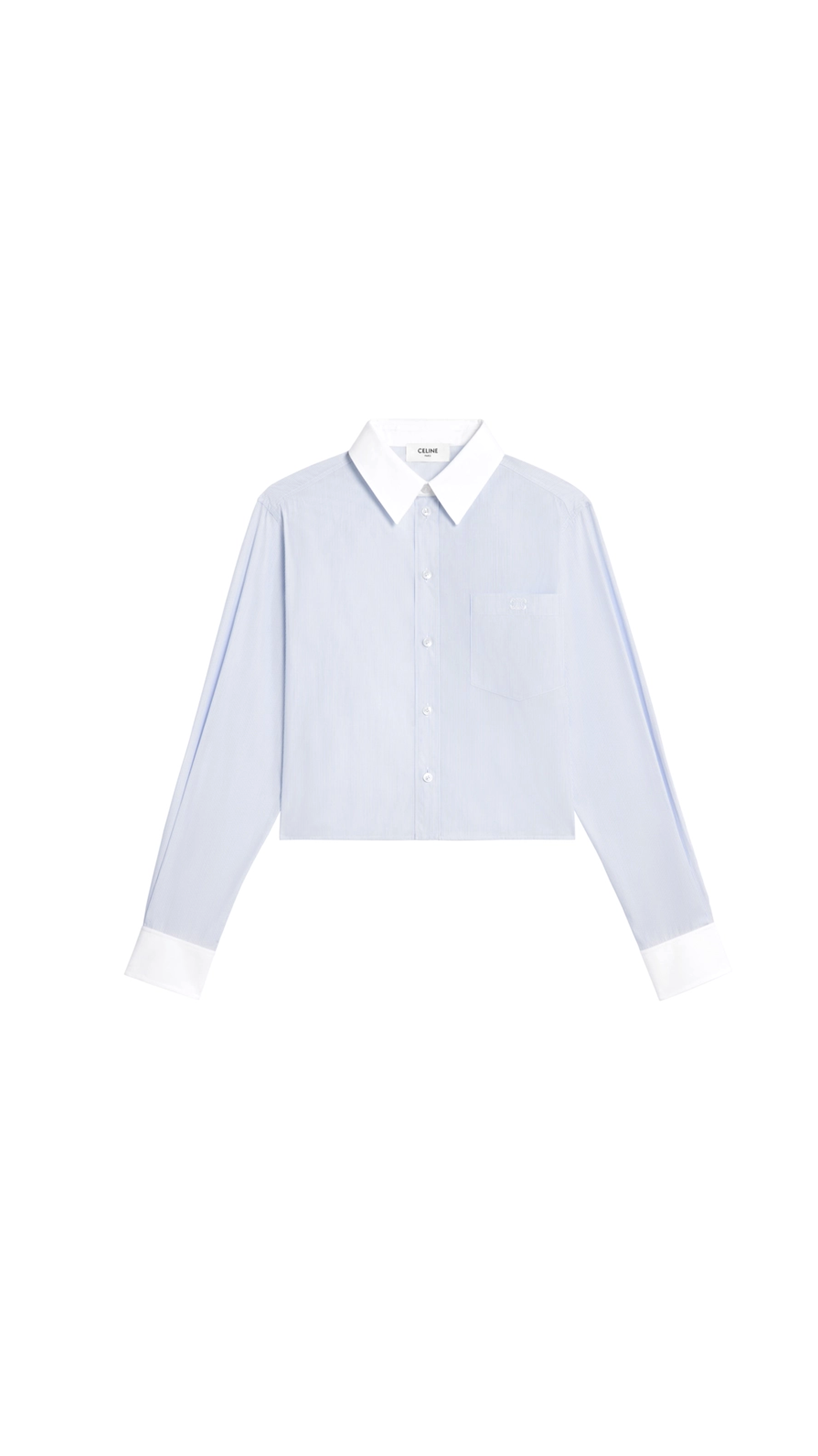 Cropped Shirt In Striped Cotton Poplin - Craie/ciel/navy