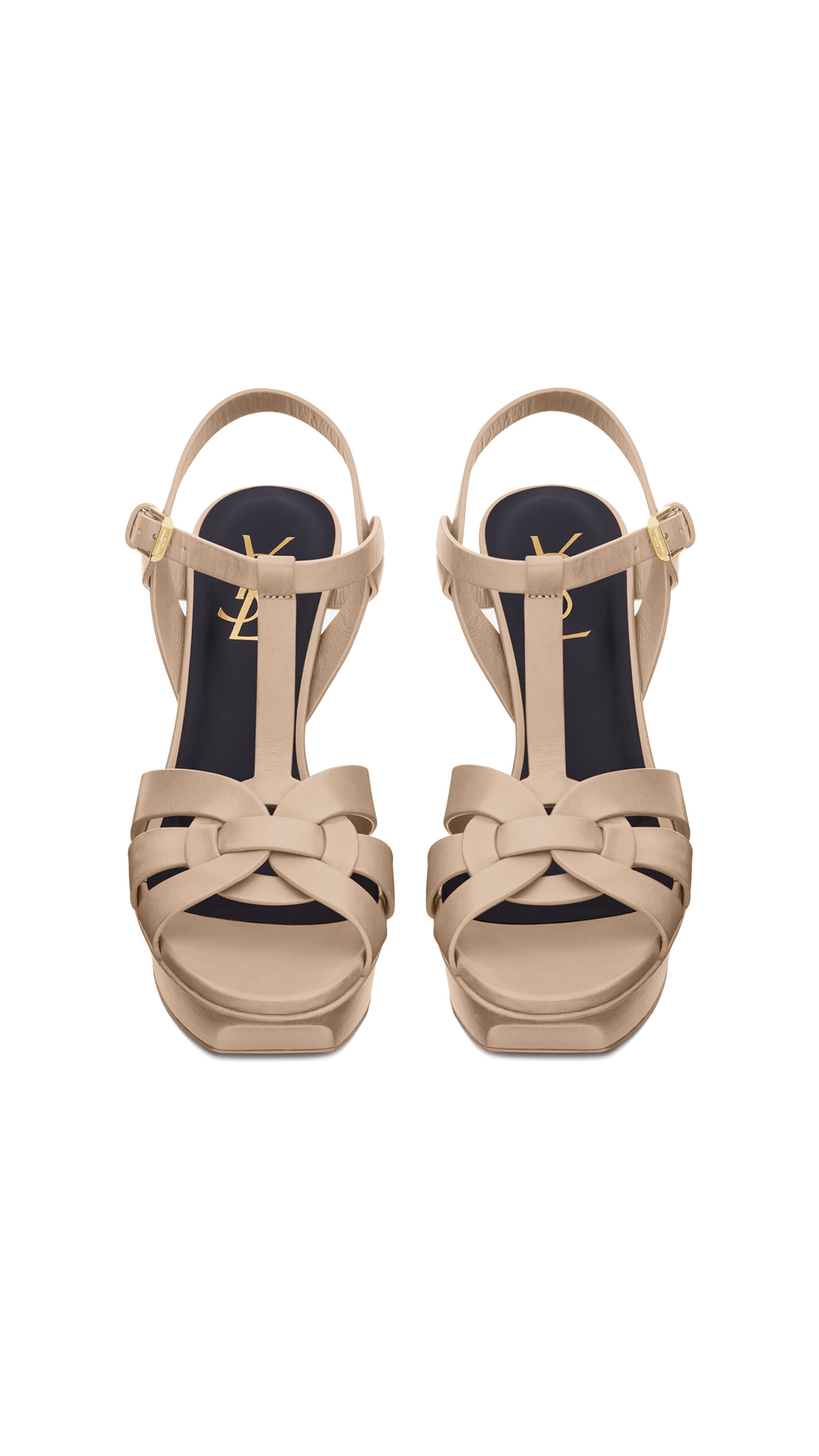 Tribute Platform Sandals in Smooth Leather - Dark beige