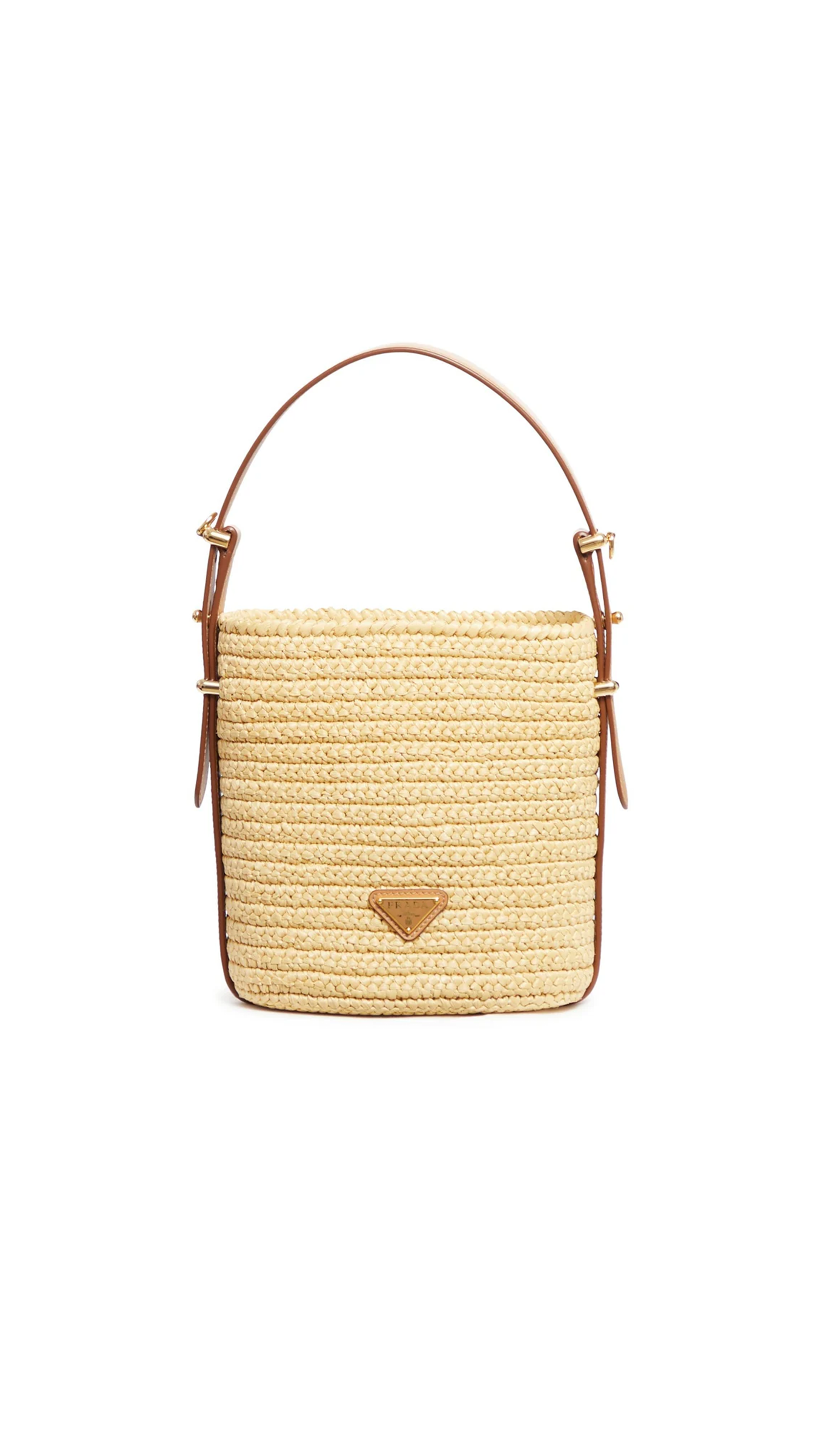 Bucket Bag in Raffia and Leather - Natural