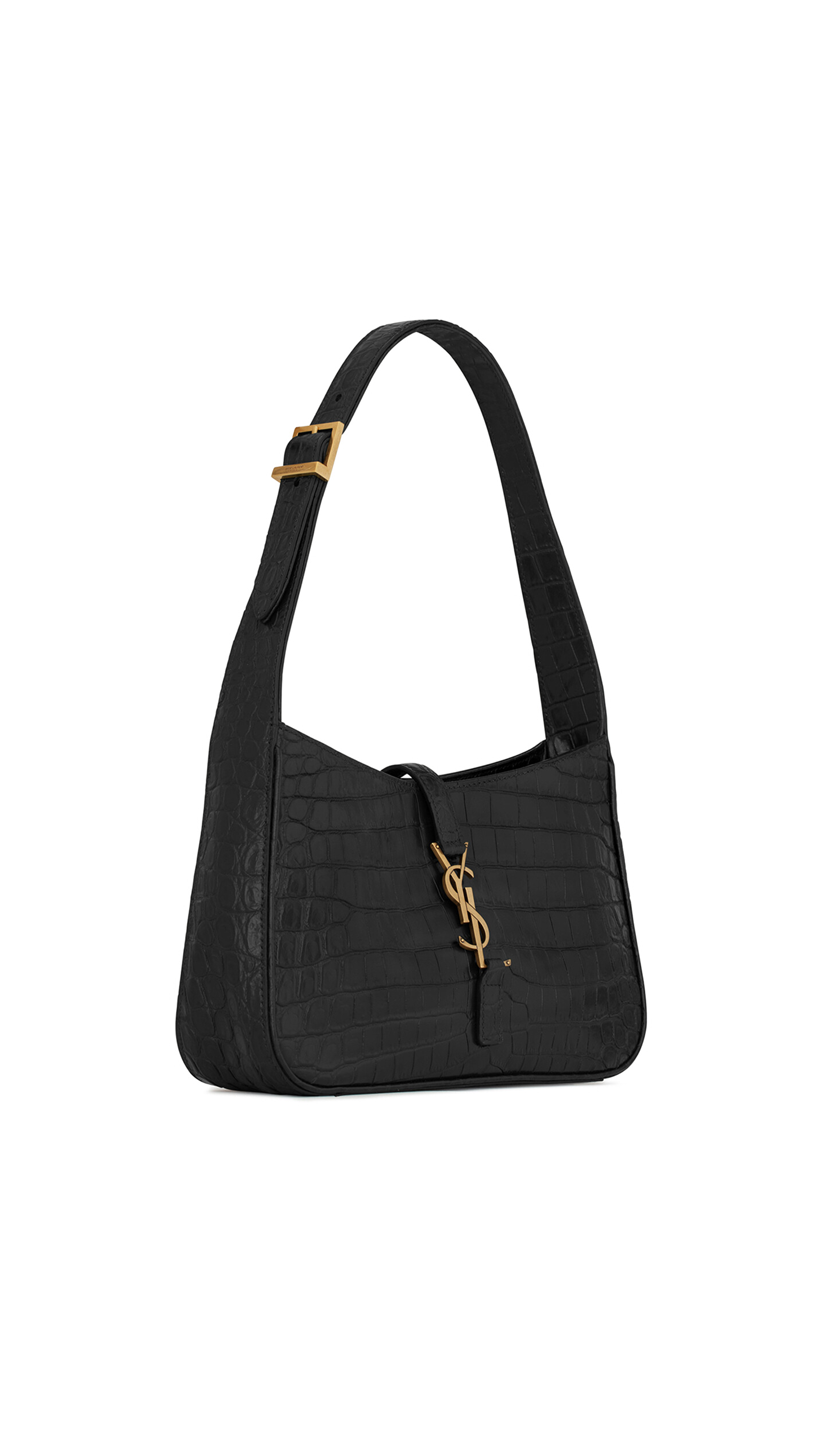 Le 5 à 7 in Crocodile-Embossed Shiny Leather - Black