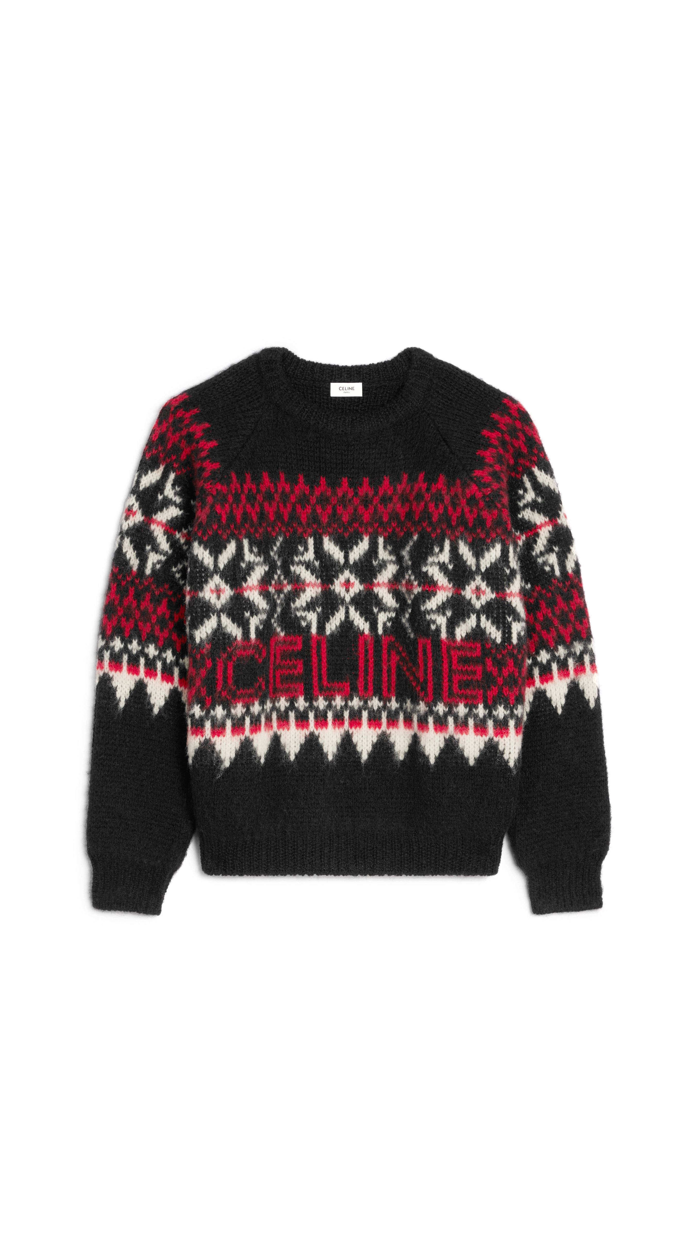 Boxy Sweater in Snowflake Wool - Black/Red/Off White