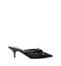 Mesh fabric heeled mules
