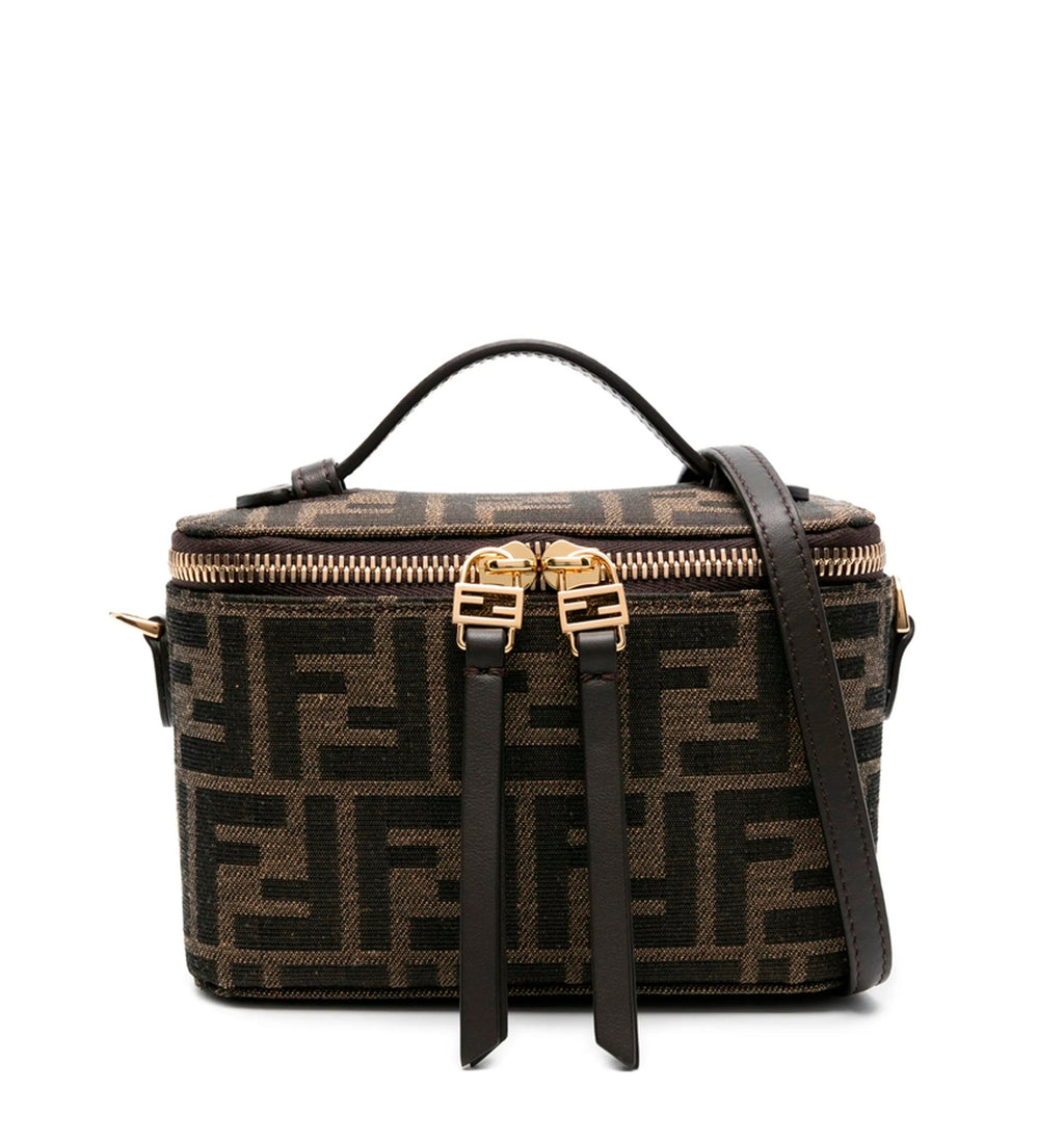 Tobacco brown FF jacquard fabric mini-bag