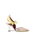 Yellow mesh and lilac crystal high-heeled slingbacks