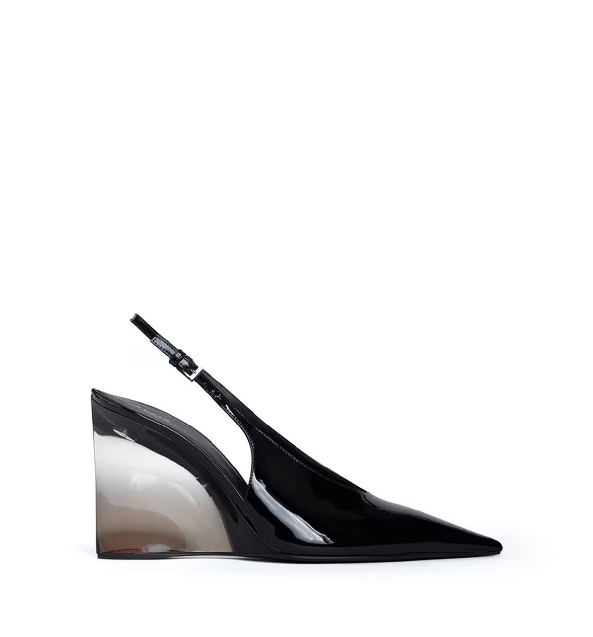 Invisible Wedge Slingbacks In Patent Calfskin