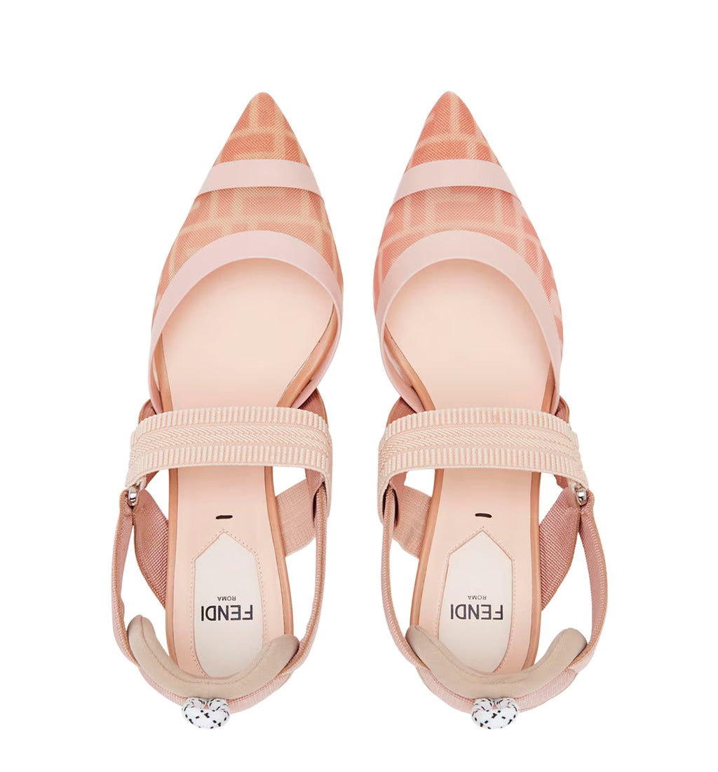 Nude leather and pink mesh slingbacks with medium heel