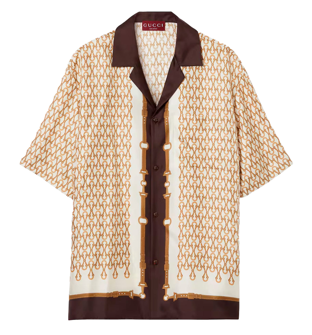 Printed silk twill bowling shirt