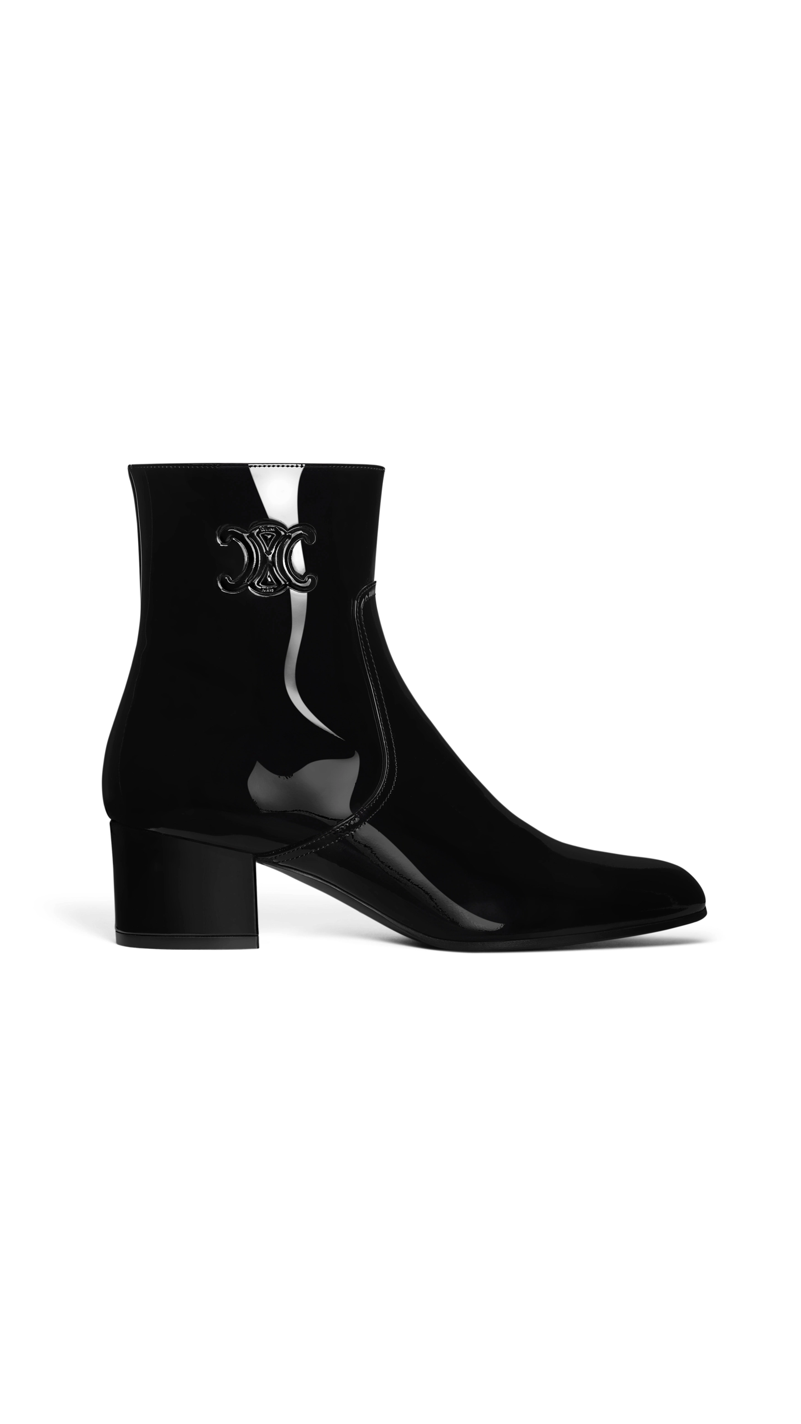 Les Bottes Celine Triomphe Zipped Boot in Patent Calfskin - Black