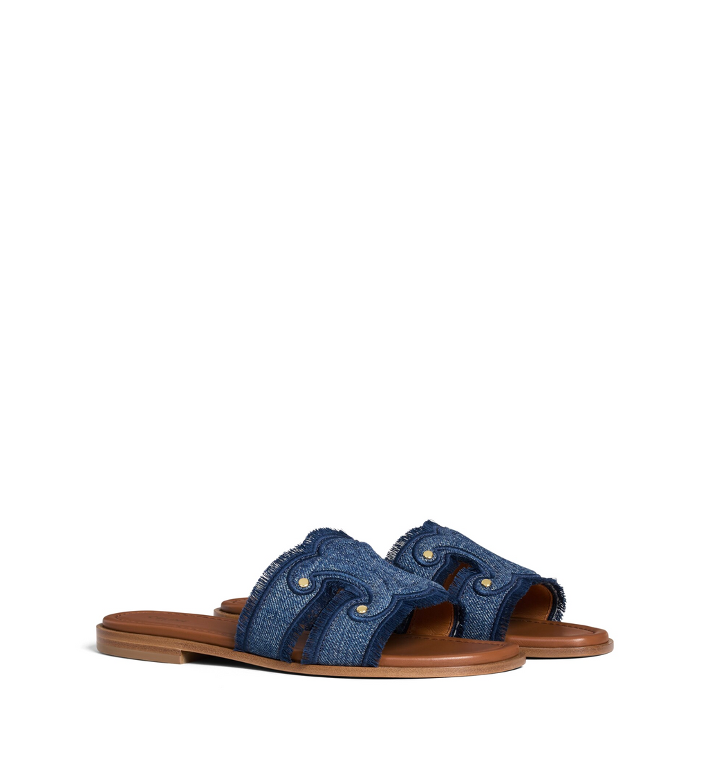 Celine Marina Fringed Mule in Denim