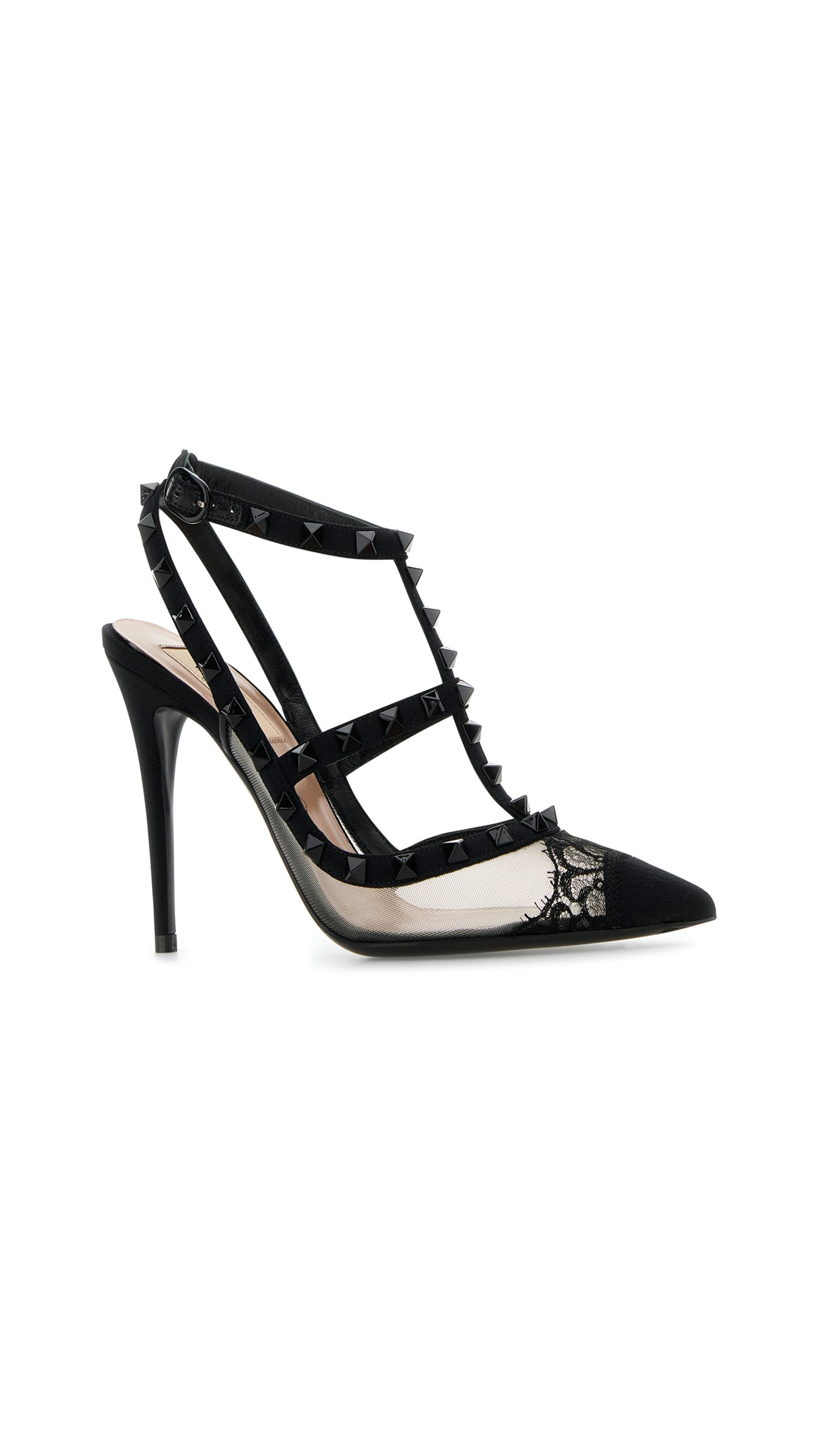 Rockstud Lace Strap Pumps 100MM - Black