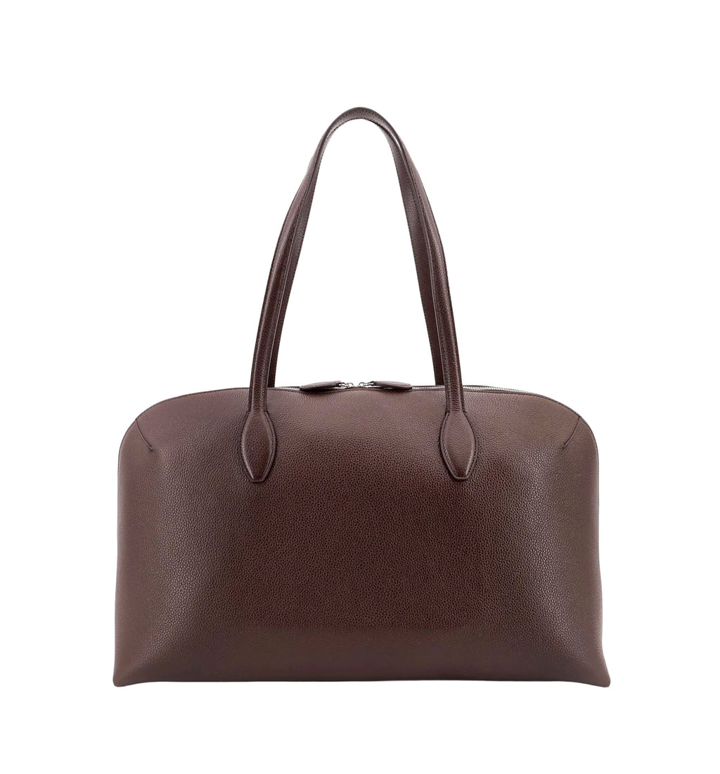 Suede handbag with engraved logo on the front