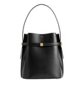 Belted leather bucket bag black