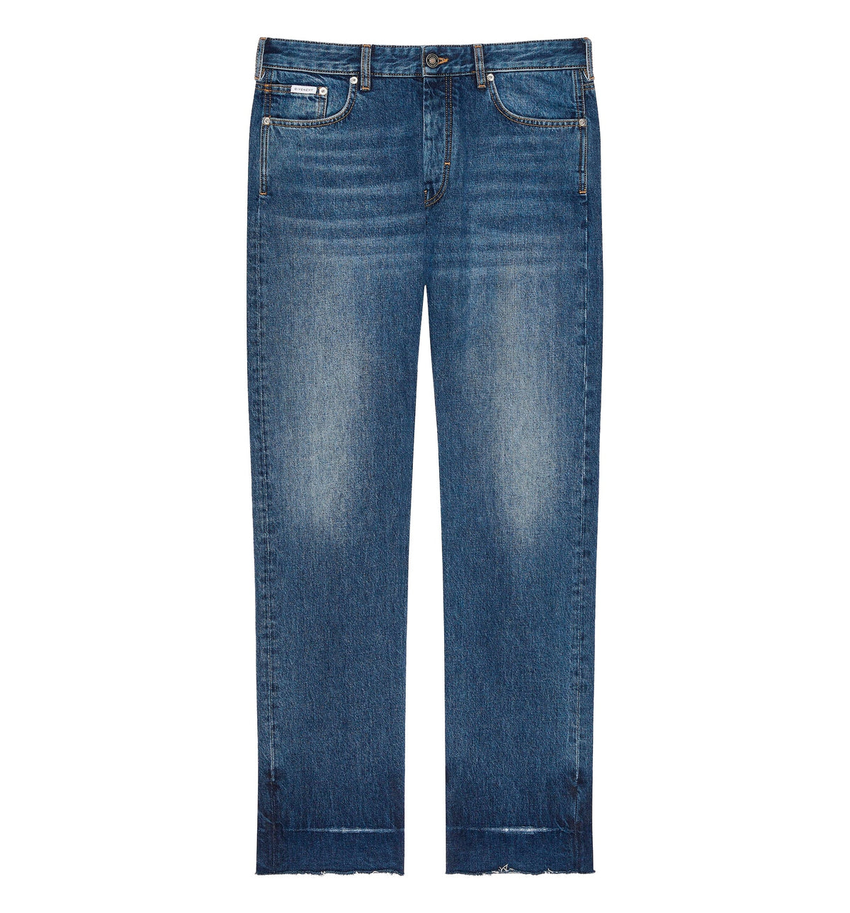 Straight fit blue jeans with raw details