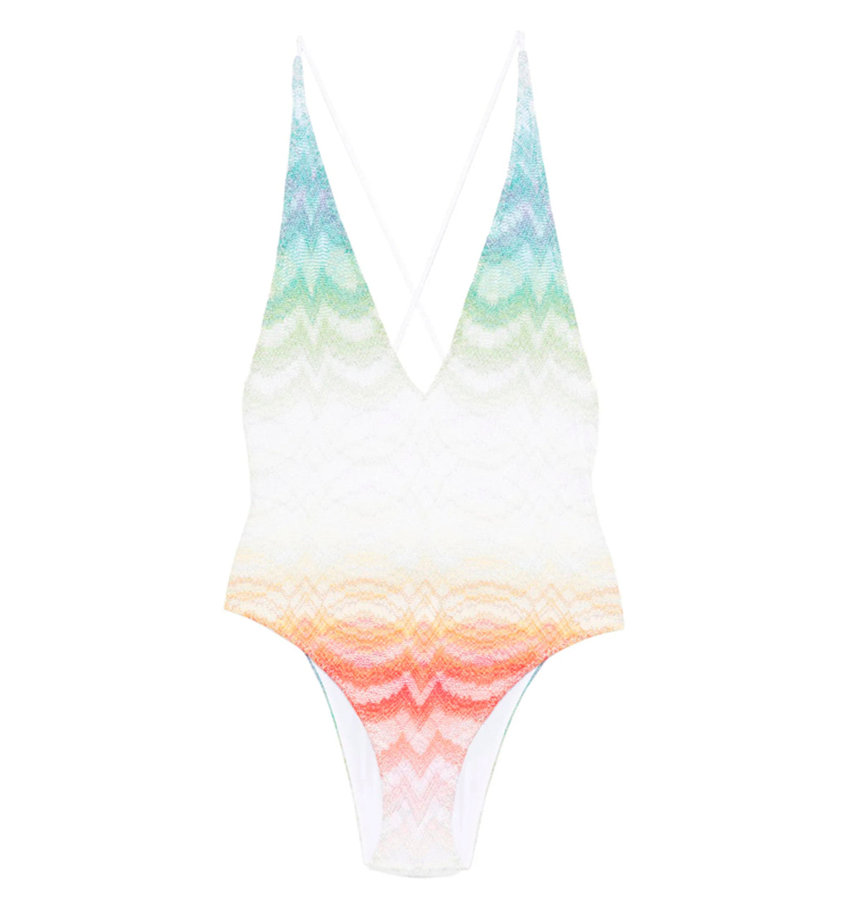V-neck zig zag lamé viscose one-piece swimsuit
