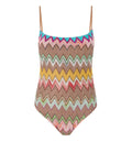 One-piece swimsuit in lamé viscose with macro zigzag pattern