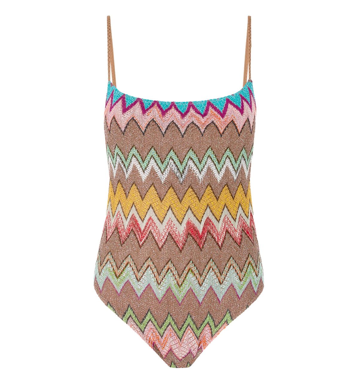 One-piece swimsuit in lamé viscose with macro zigzag pattern