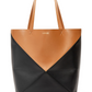Large Puzzle Fold Tote in Shiny Calfskin - Warm Desert/Black
