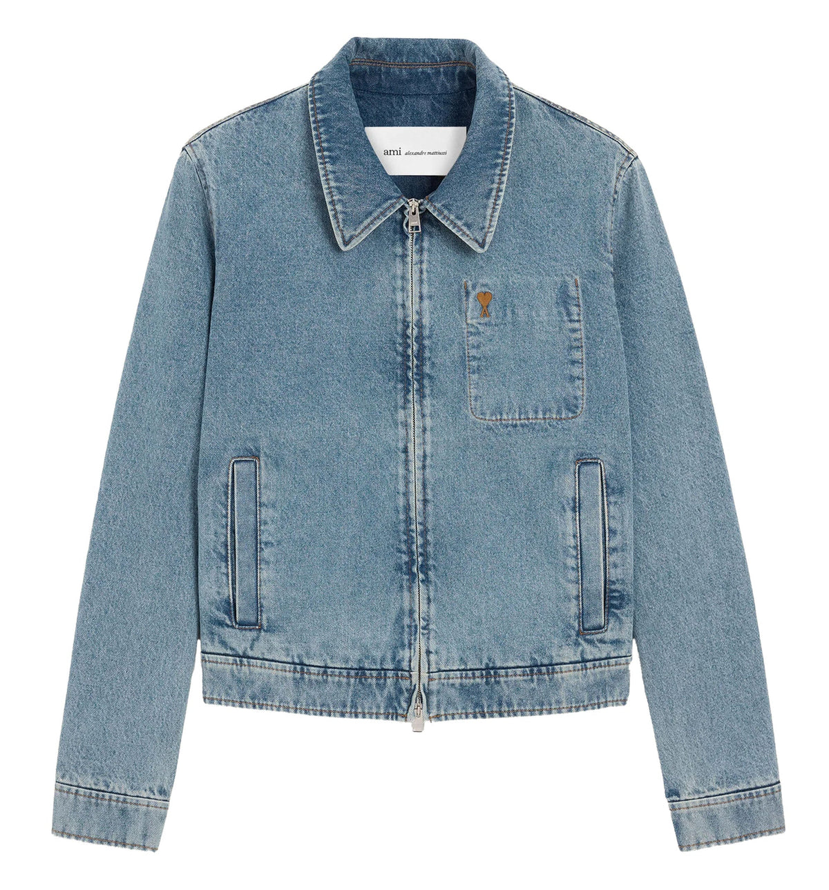 Blue Cotton Contrasted Zipped Jacket with Ami De Coeur