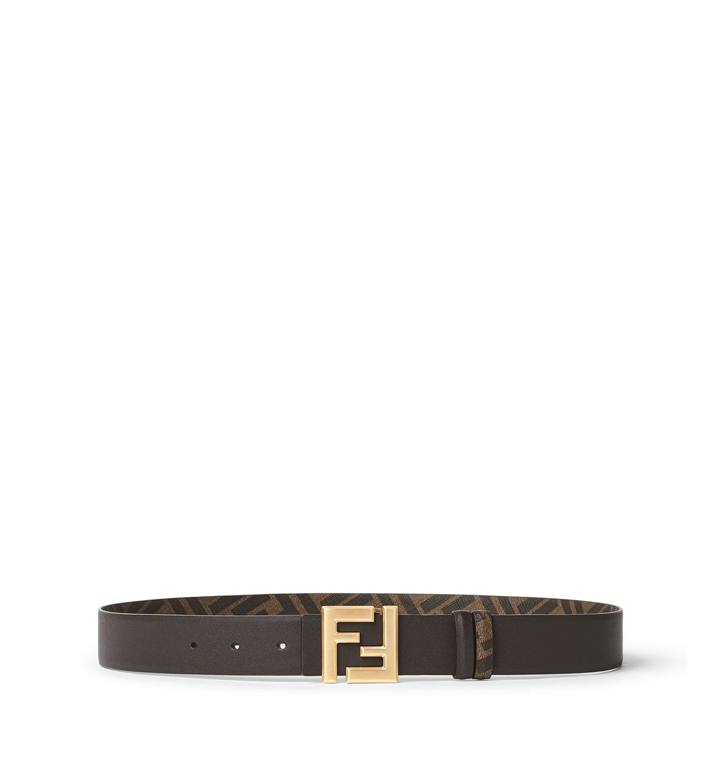 Squared FF reversible leather and FF canvas belt