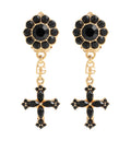 Cross and rhinestone clip earrings