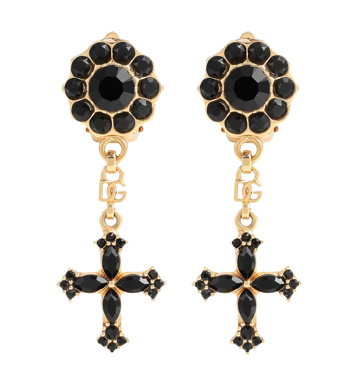 Cross and rhinestone clip earrings
