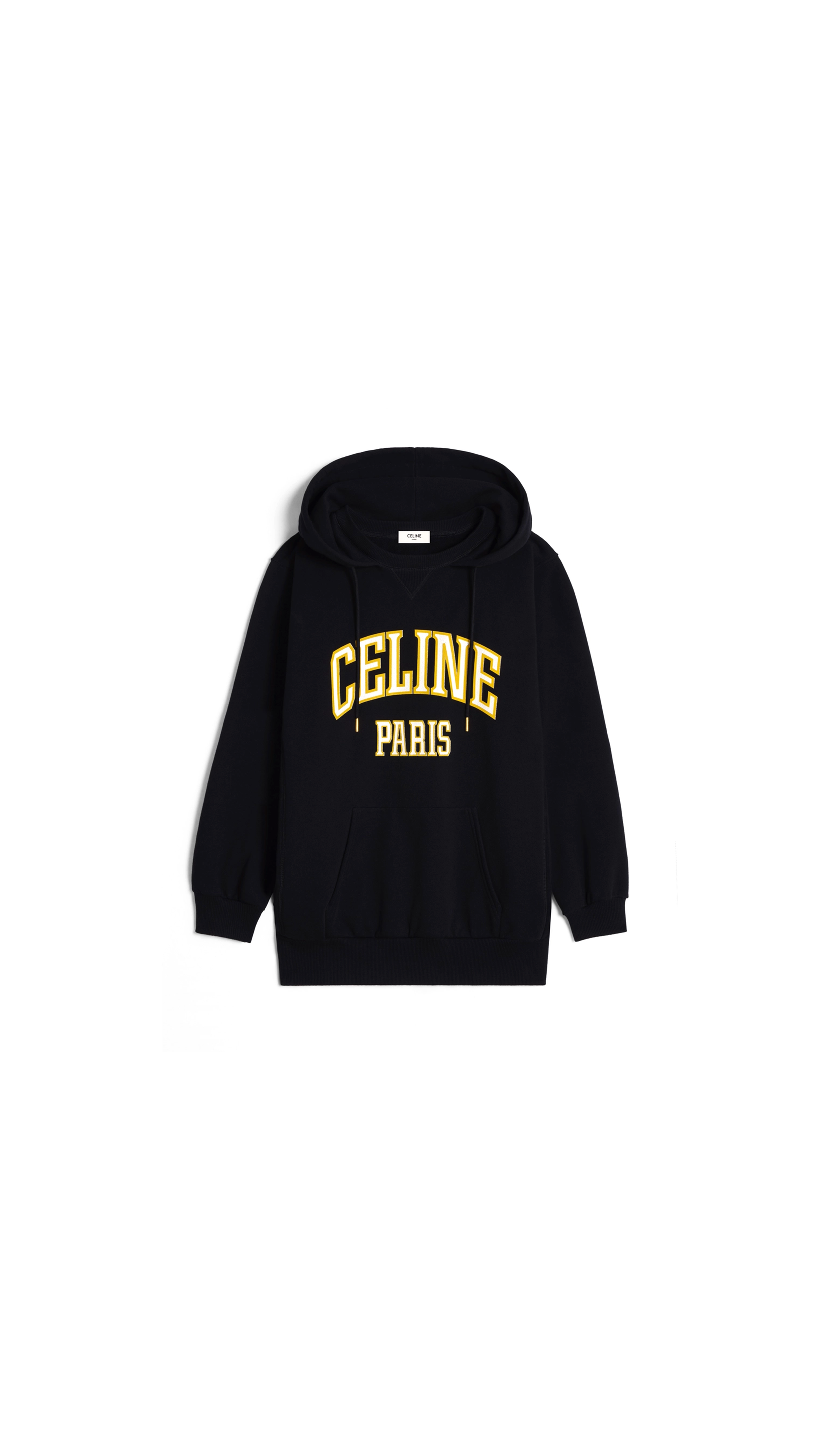 Oversized Celine Hoodie in Cotton Fleece - Black/Yellow/White