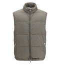 Lightweight techno-fabric down vest with packable hood