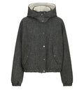 Virgin wool donegal down jacket with detachable hood and shiny zipper pull