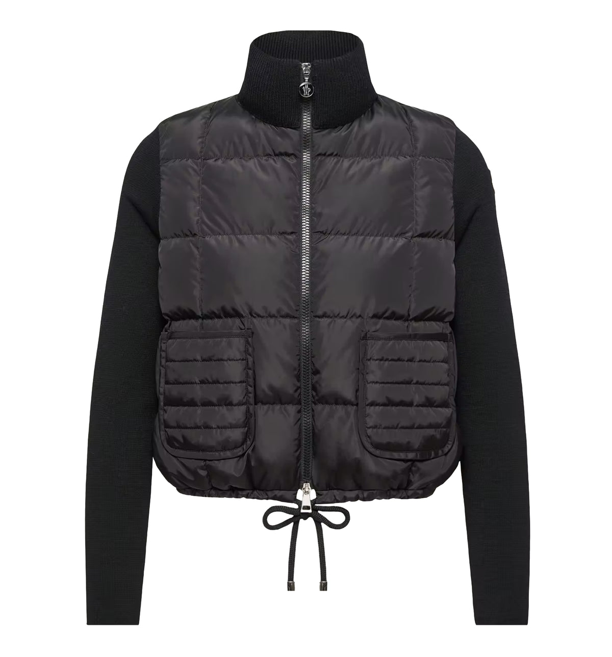 Square-Quilted Padded Wool Zip-Up Cardigan
