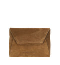 Monili-embellished suede clutch bag