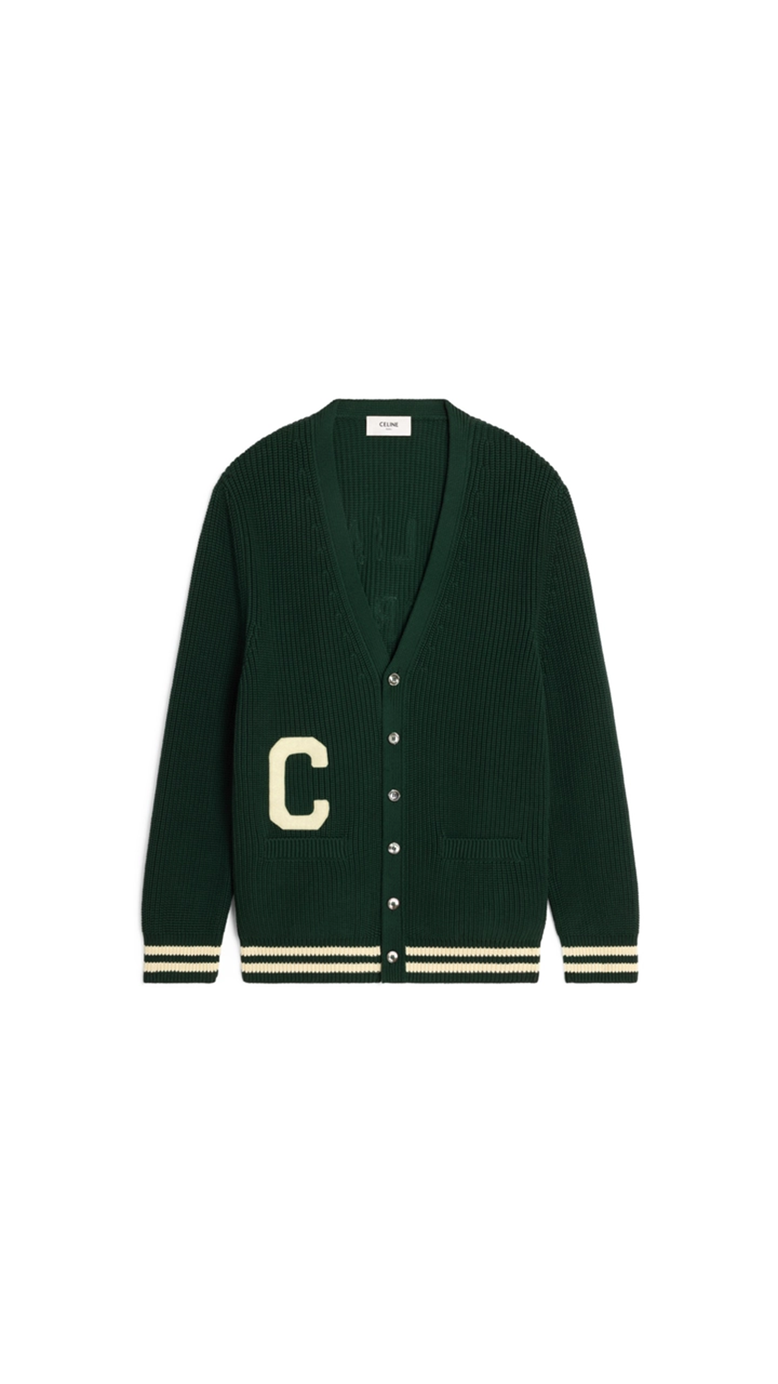 Celine College Cardigan In Cotton - Forest