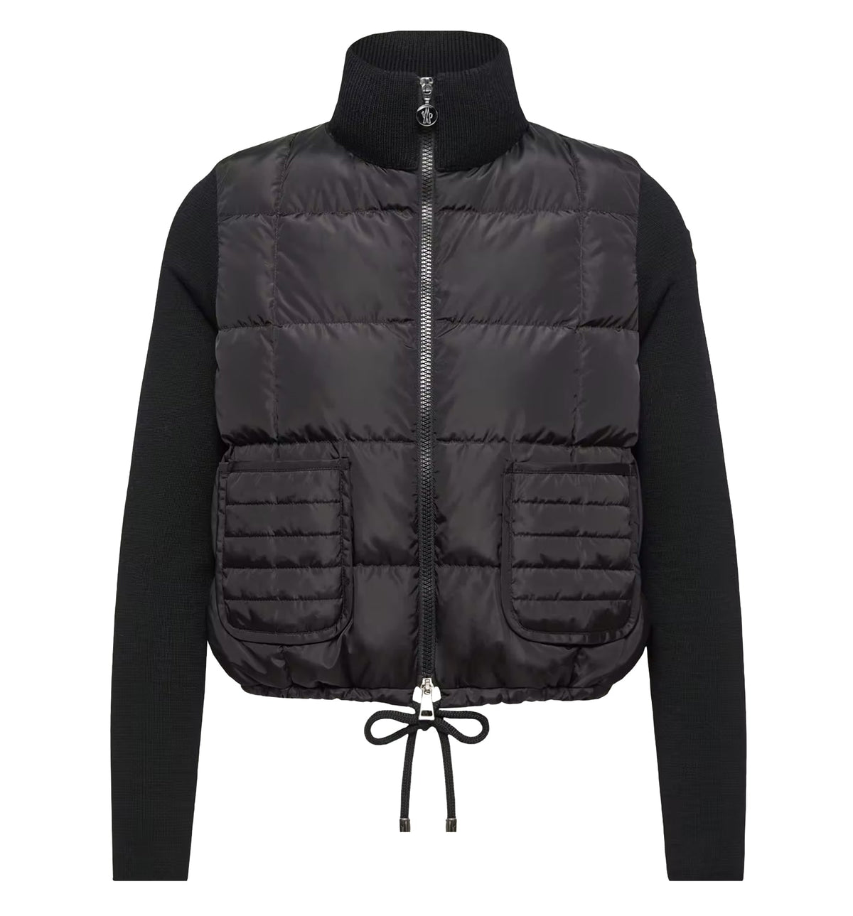 Square-Quilted Padded Wool Zip-Up Cardigan
