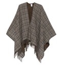 Check-pattern fringed poncho