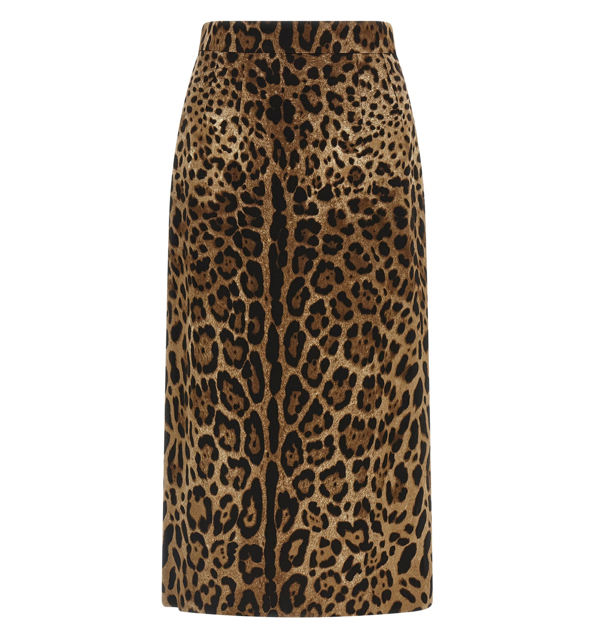 Charmeuse calf-length pencil skirt with leopard print