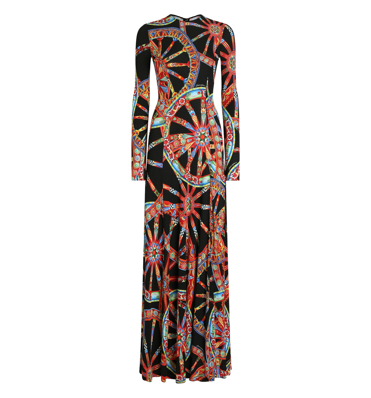 Carretto-print long viscose jersey dress