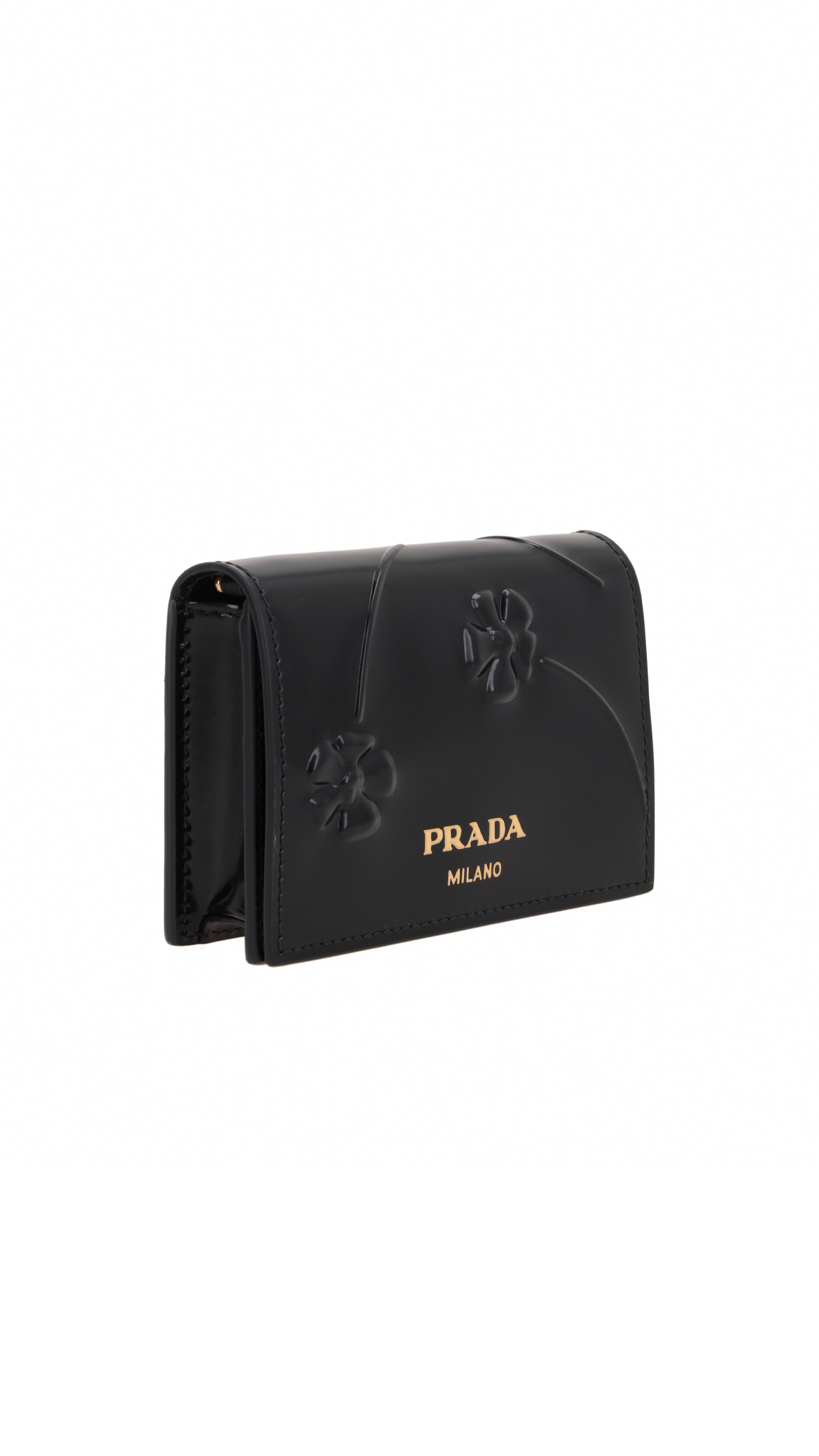 Prada Saffiano Leather Wallet With Shoulder Strap in Black