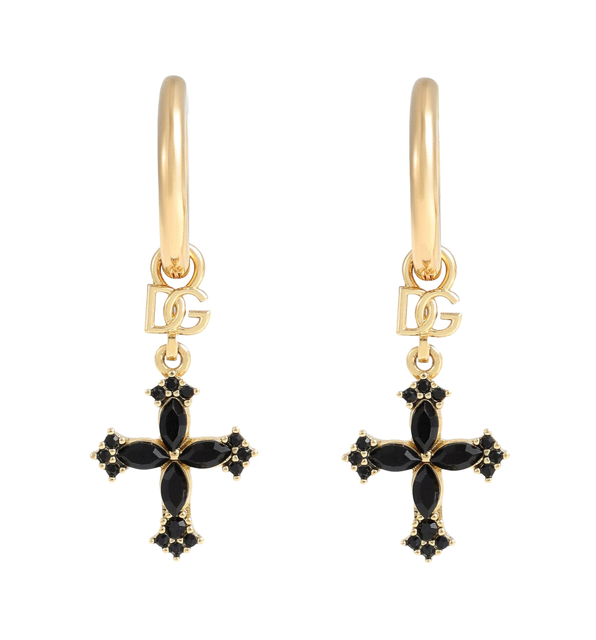 Hoop earrings with crosses and rhinestones