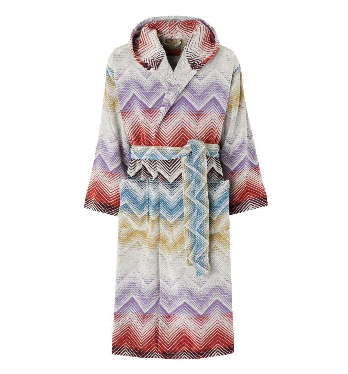 Marea Hooded Bathrobe in cotton terry with chevron pattern
