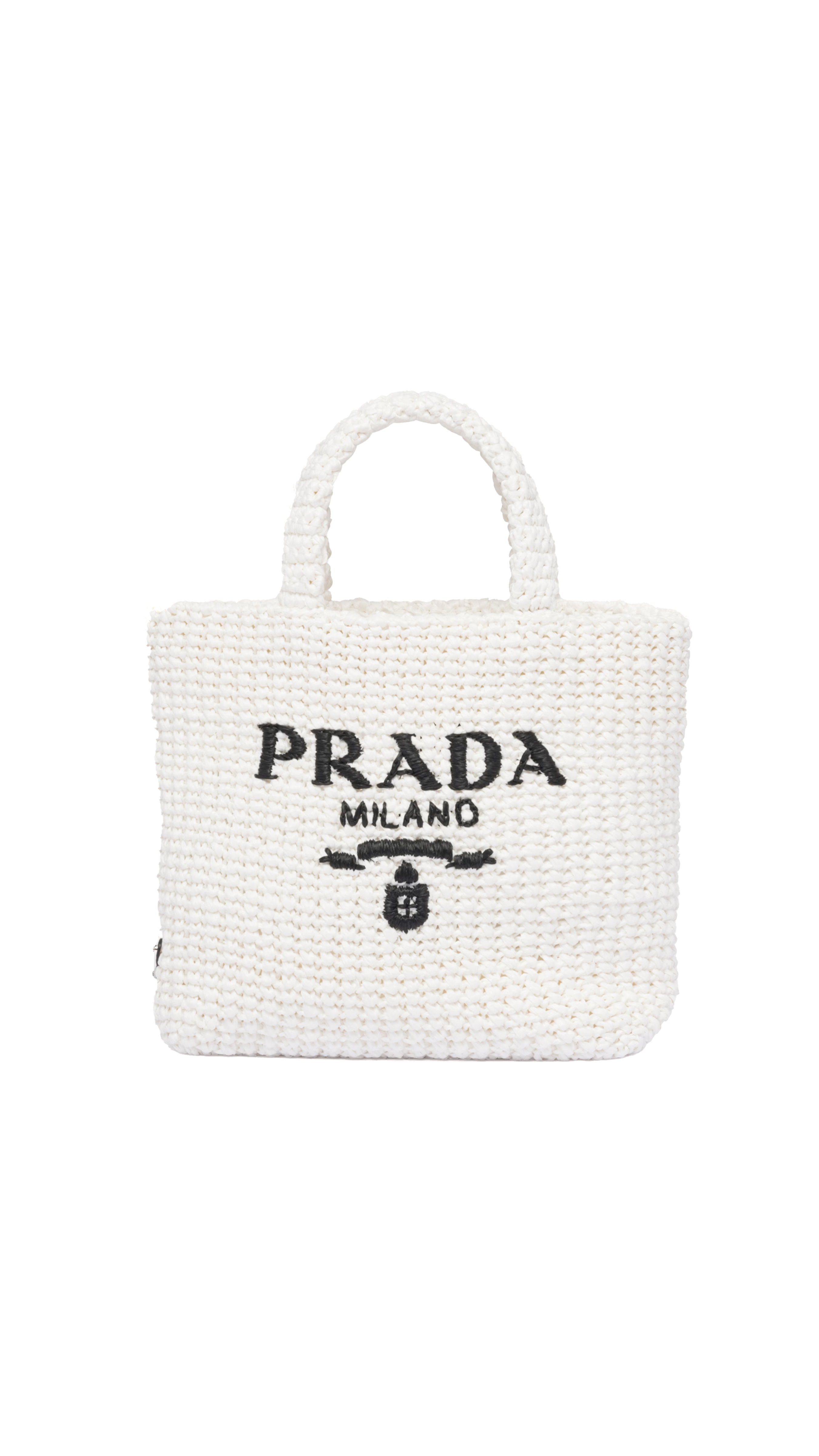 Small Crochet Raffia Tote Bag - White/Black