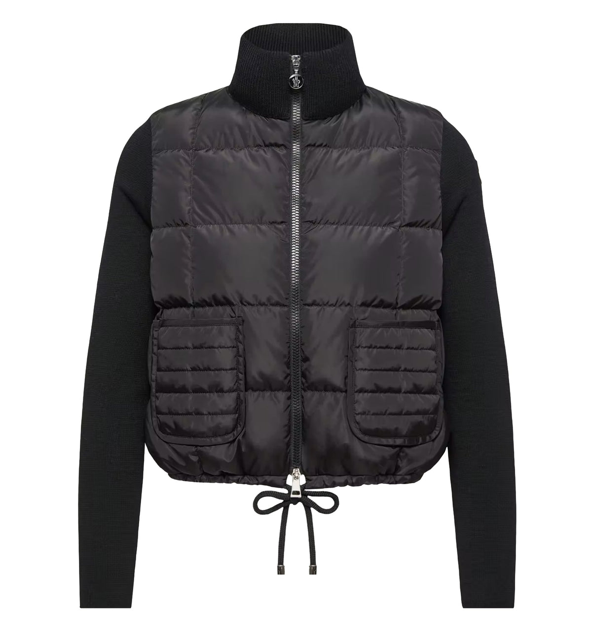 Square-Quilted Padded Wool Zip-Up Cardigan
