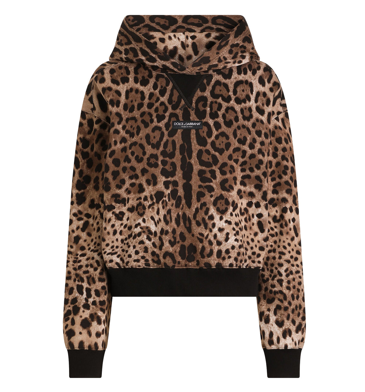 Leo-print cotton hooded sweatshirt