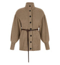 Belted ribbed-knit wool cardigan