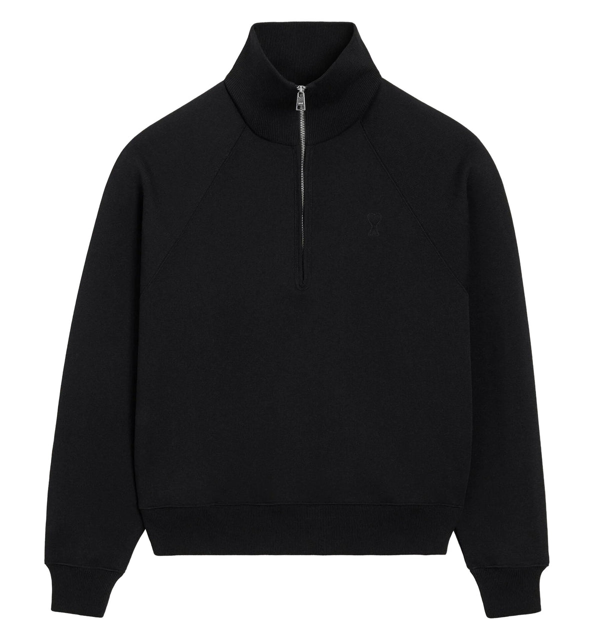 Black cotton zipped sweatshirt with embossed Ami de Coeur