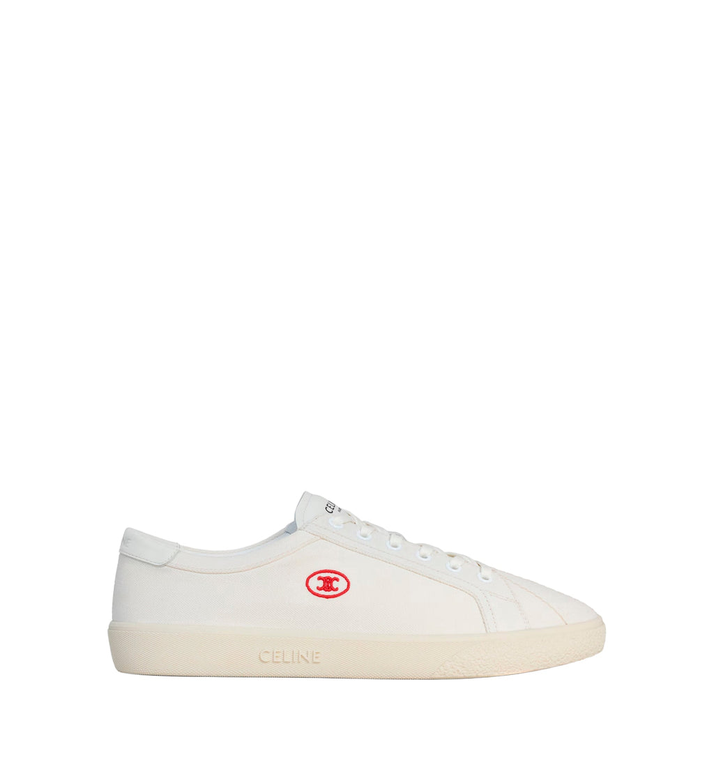 Celine Lou Low Lace-up Sneaker With Triomphe In Canvas And Calfskin