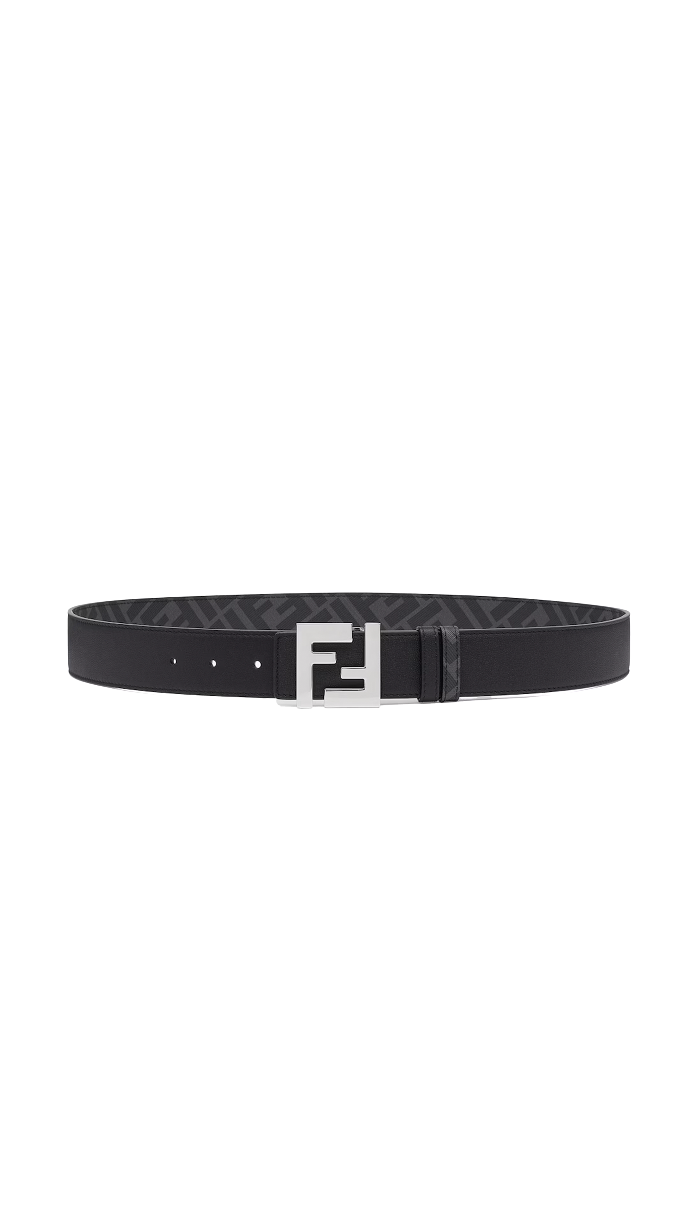 Reversible FF Buckle Leather Belt - Grey / Black