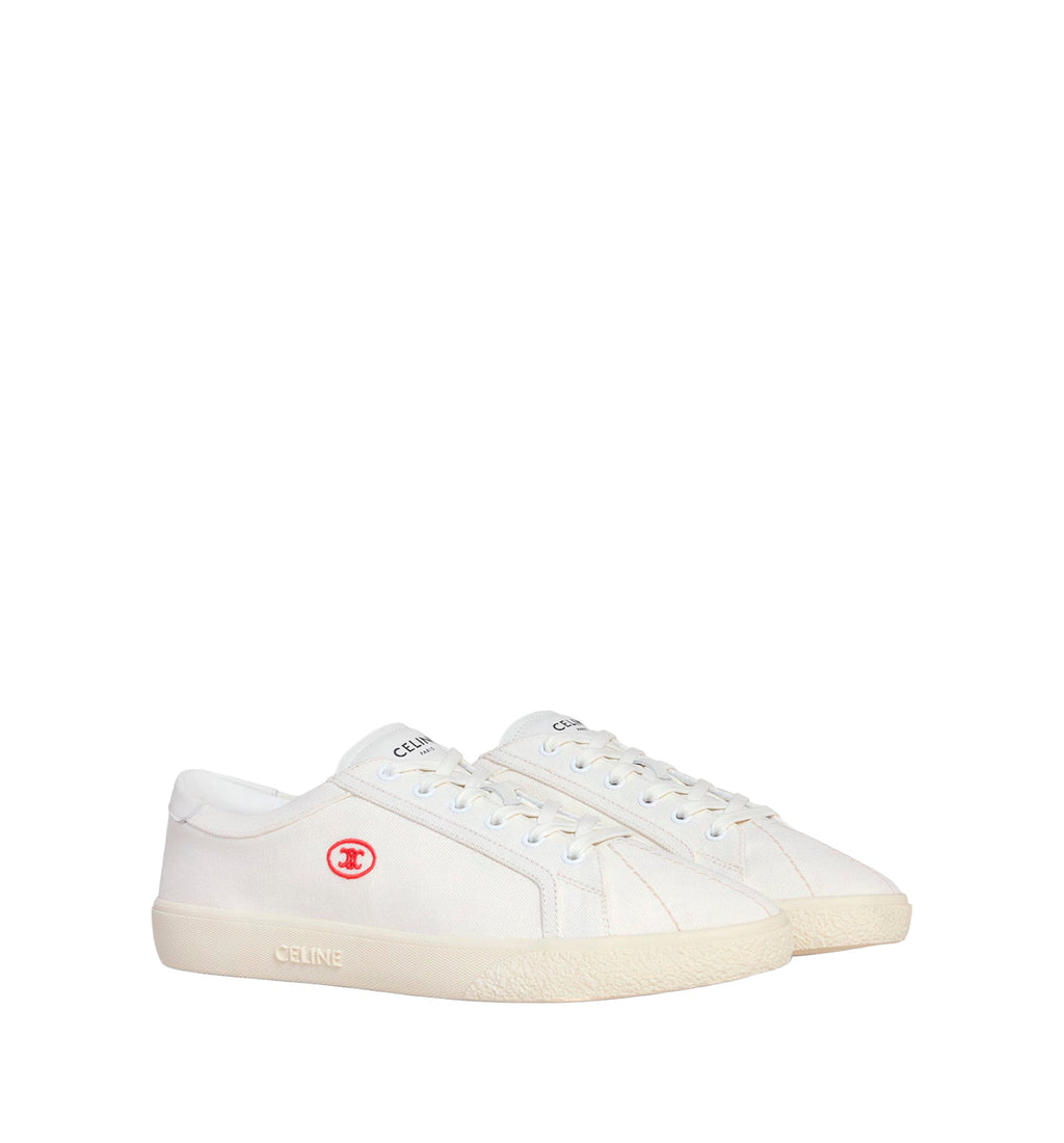 Celine Lou Low Lace-up Sneaker With Triomphe In Canvas And Calfskin