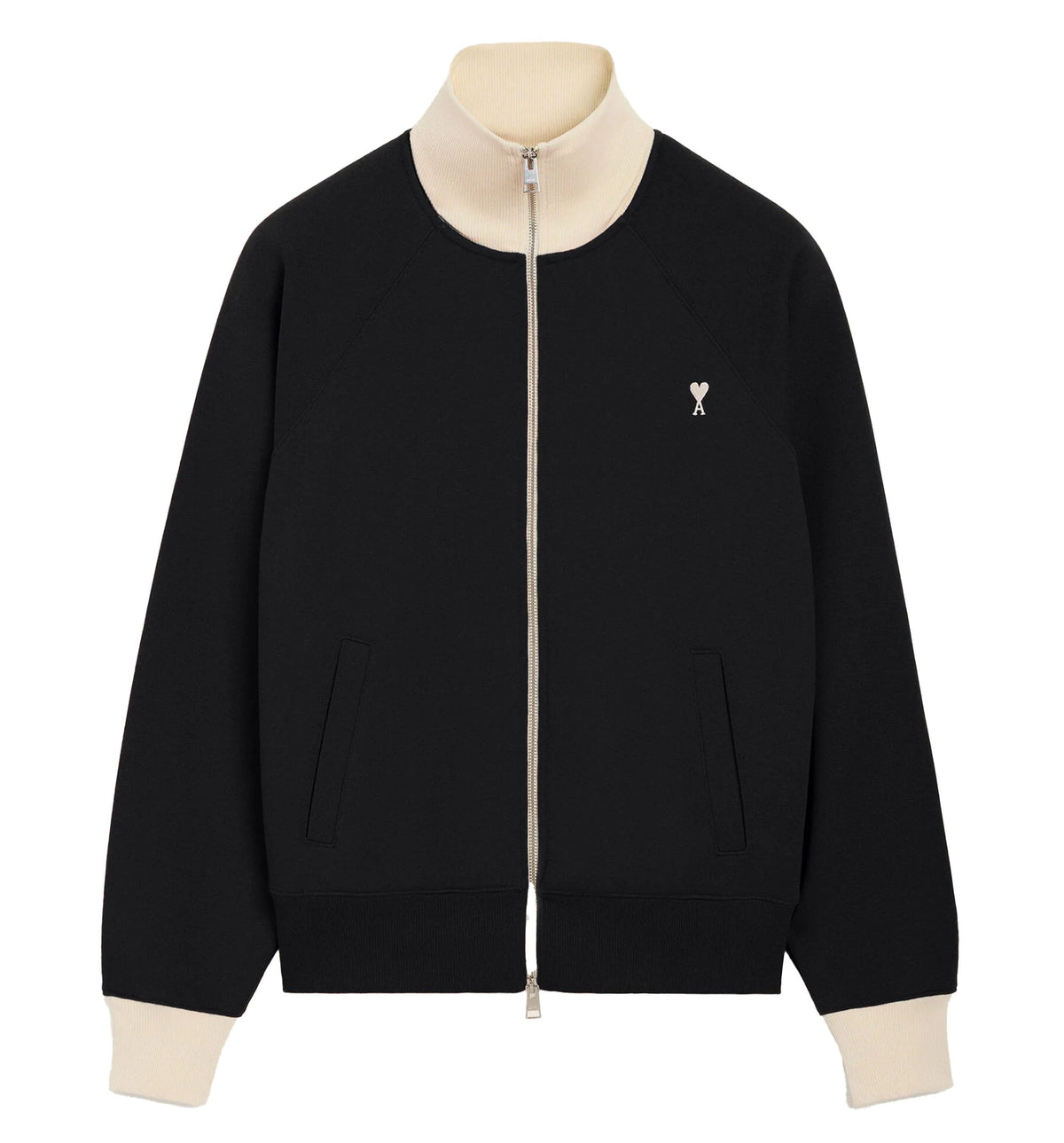 Black zipped cotton sweatshirt with Ami de Coeur