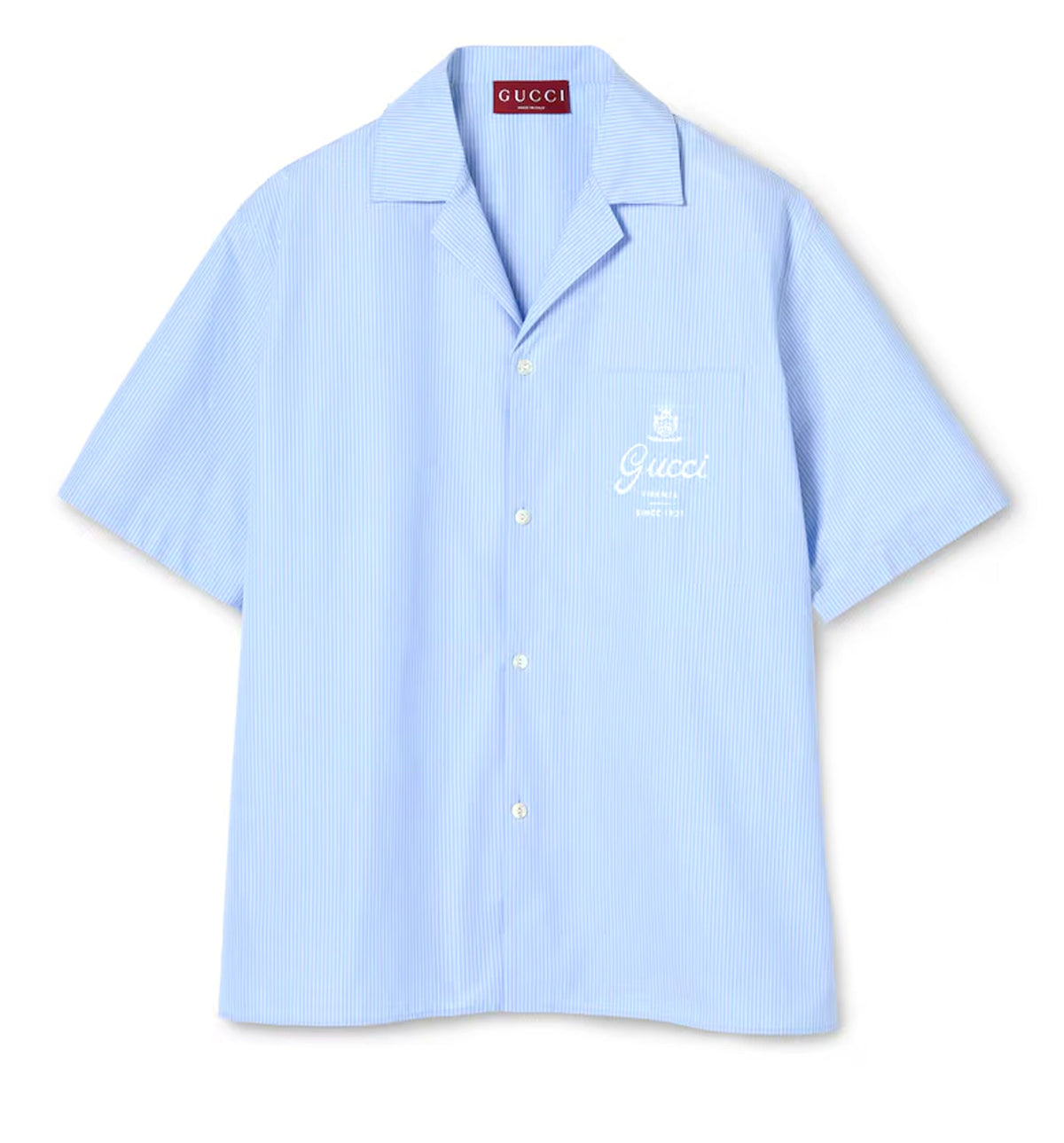 Thin striped cotton poplin bowling shirt
